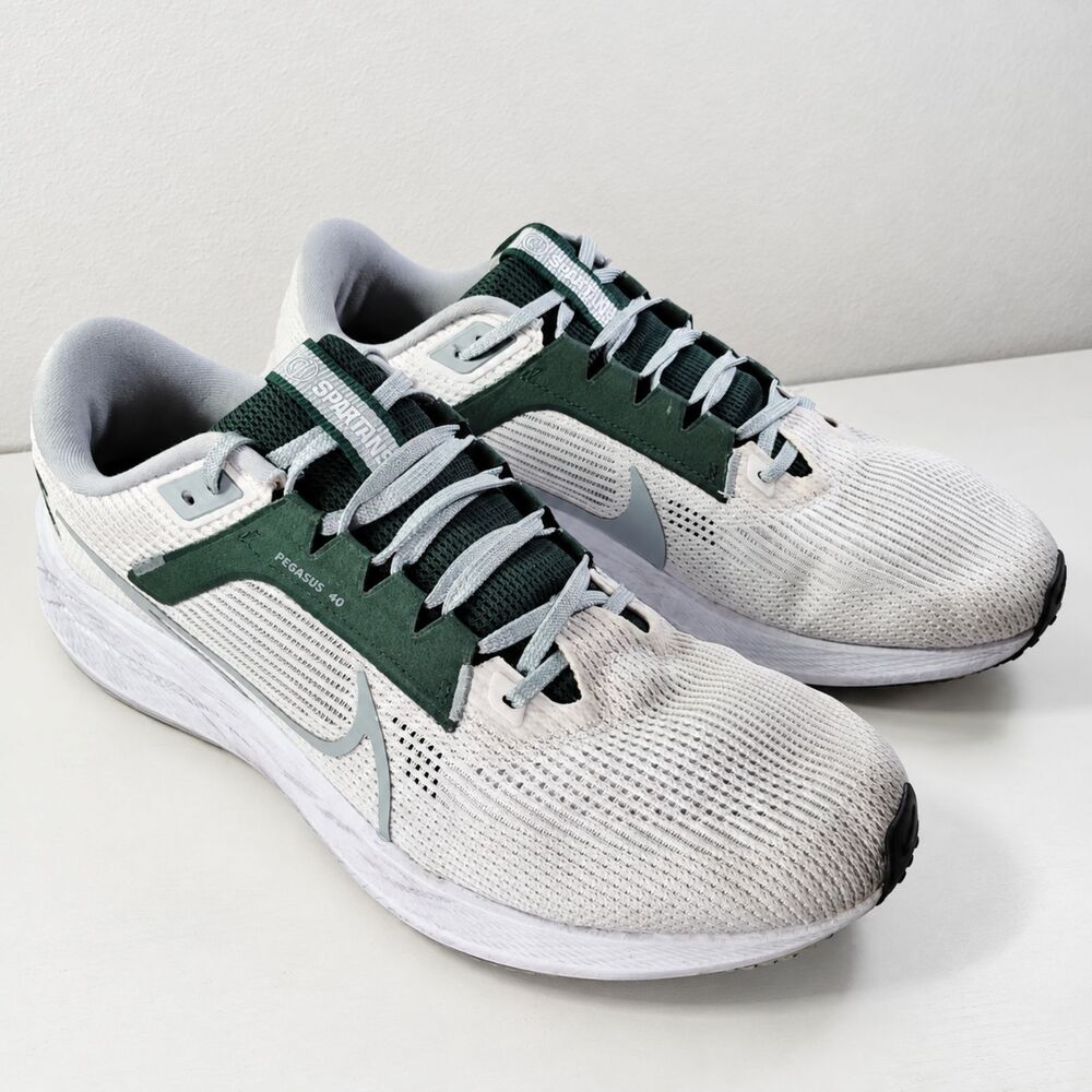 Nike Air Zoom Pegasus 40 Michigan State Men's 12 White Pro Green Running Shoes